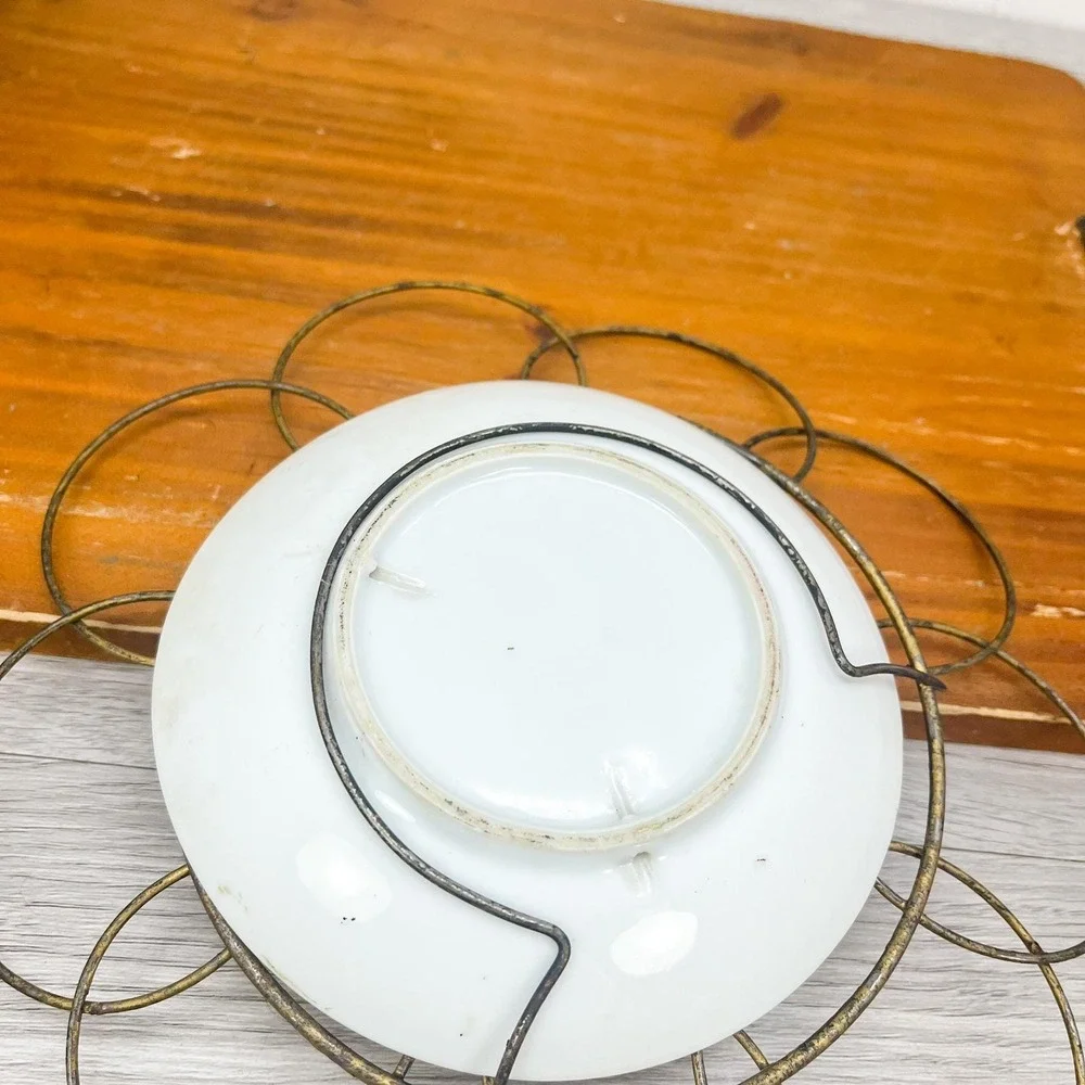 Vintage Bird Plate with Metal Hanger Set‎ of 2: Hand-Painted Ceramic Display